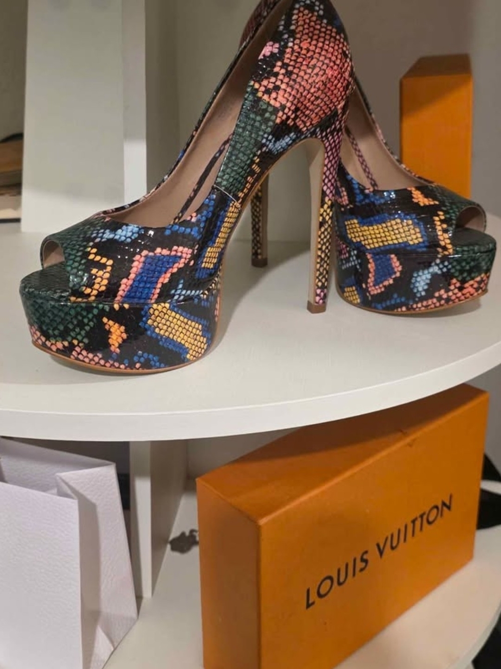 Steve Madden Multicolor Snakeskin Platform Peep-Toe Heels